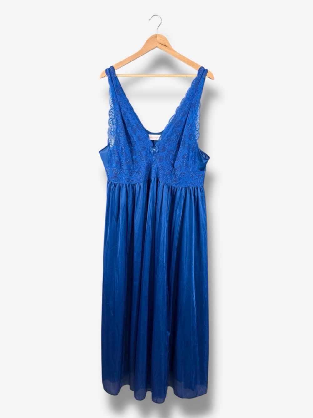 Vintage Shadowline Blue Lace Full Length Nightgown 3X Sleeveless Nylon